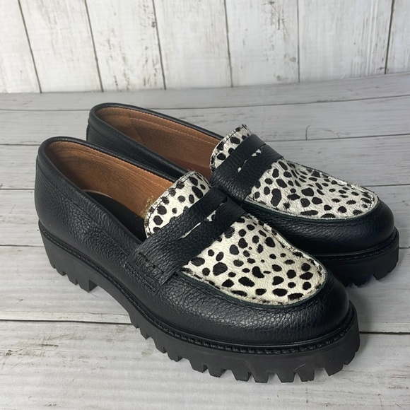 Bonaflex Leather and Calf Hair Animal Print Platform Lug Sole Loafer - Picture 2 of 13